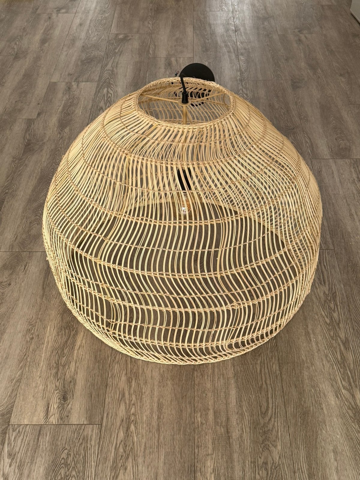 HK Living Rotan Hanglamp – Groot Formaat, Huis en Inrichting, Lampen | Lampenkappen, Ophalen, Zo goed als nieuw, Rond