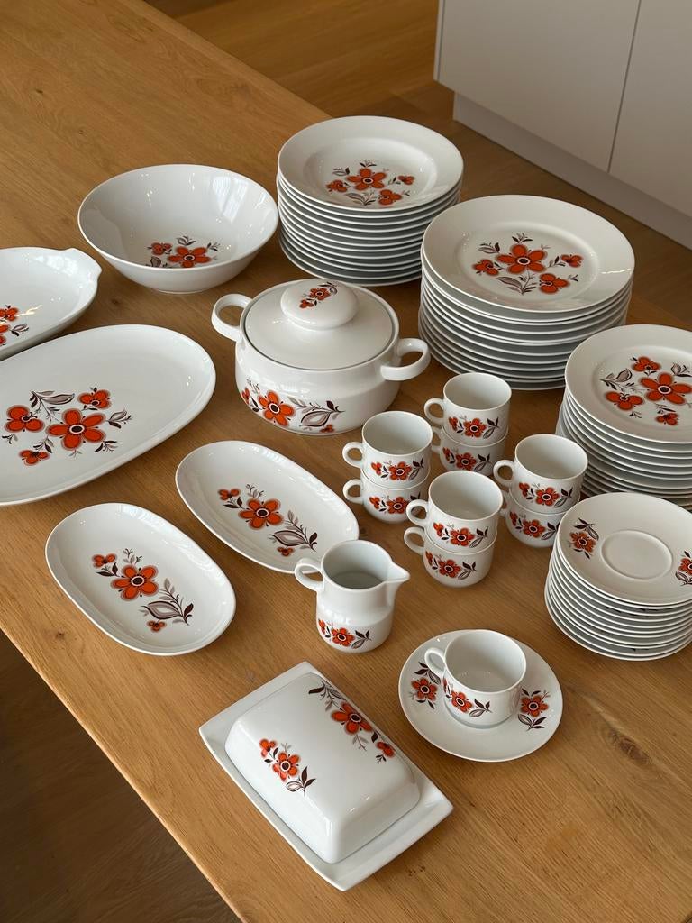 Vintage Schumann Arzberg Servies - Oranje Bloemen, Ophalen, Gebruikt, Overige stijlen, Porselein