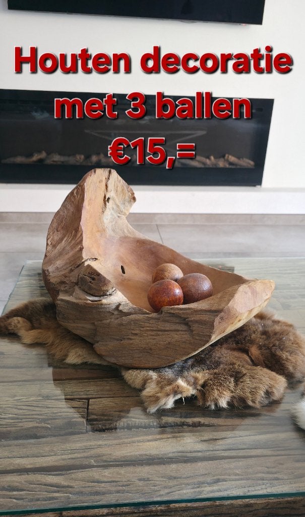 Houten decoratie met 3 houten ballen, Huis en Inrichting, Woonaccessoires | Overige, Ophalen, Zo goed als nieuw, Hout