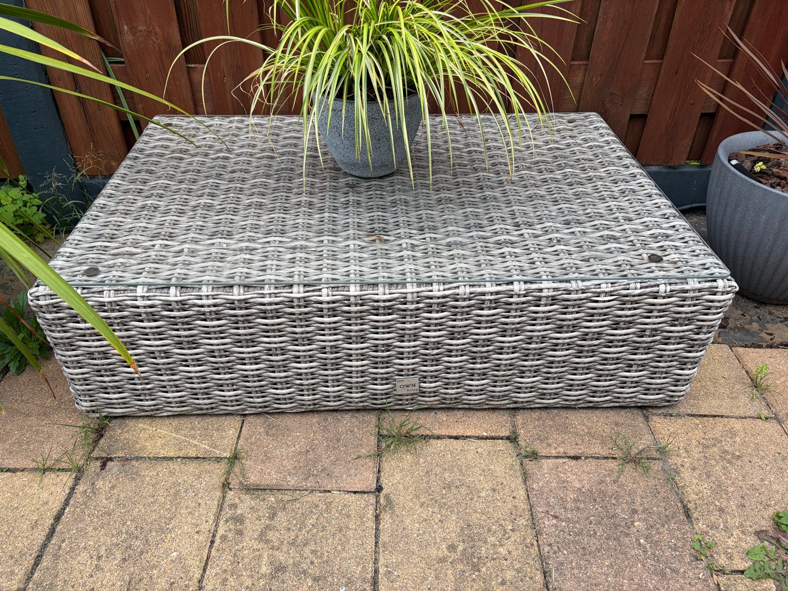 Lounge tuintafel 'Your Own Living' met glasplaat, Ophalen, Gebruikt, Rechthoekig, Wicker