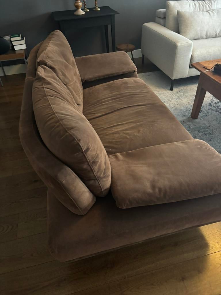 Bank donkerbruin alcantara stof, Huis en Inrichting, Ophalen, Zo goed als nieuw, 75 tot 100 cm, Stof