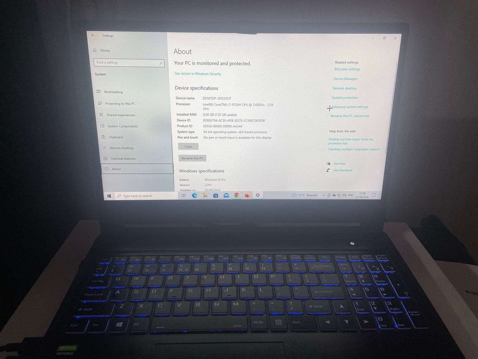 Alternate Thunderstorm Laptop - i7-8750H, 16GB RAM, rtx 2060, Gebruikt, Met videokaart, 2 tot 3 Ghz, Ophalen of Verzenden