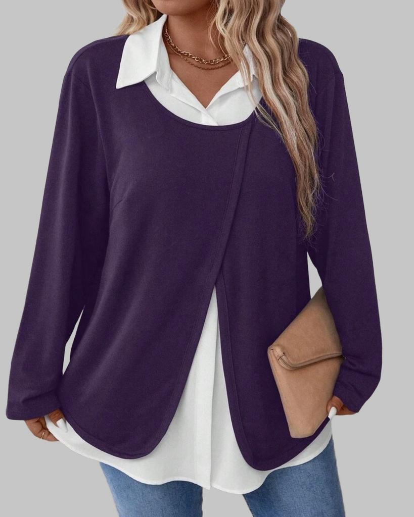 Paarse Overgooier Top met Witte Kraag (44-54), Kleding | Dames, Verzenden, Nieuw, Paars, Shirt of Top