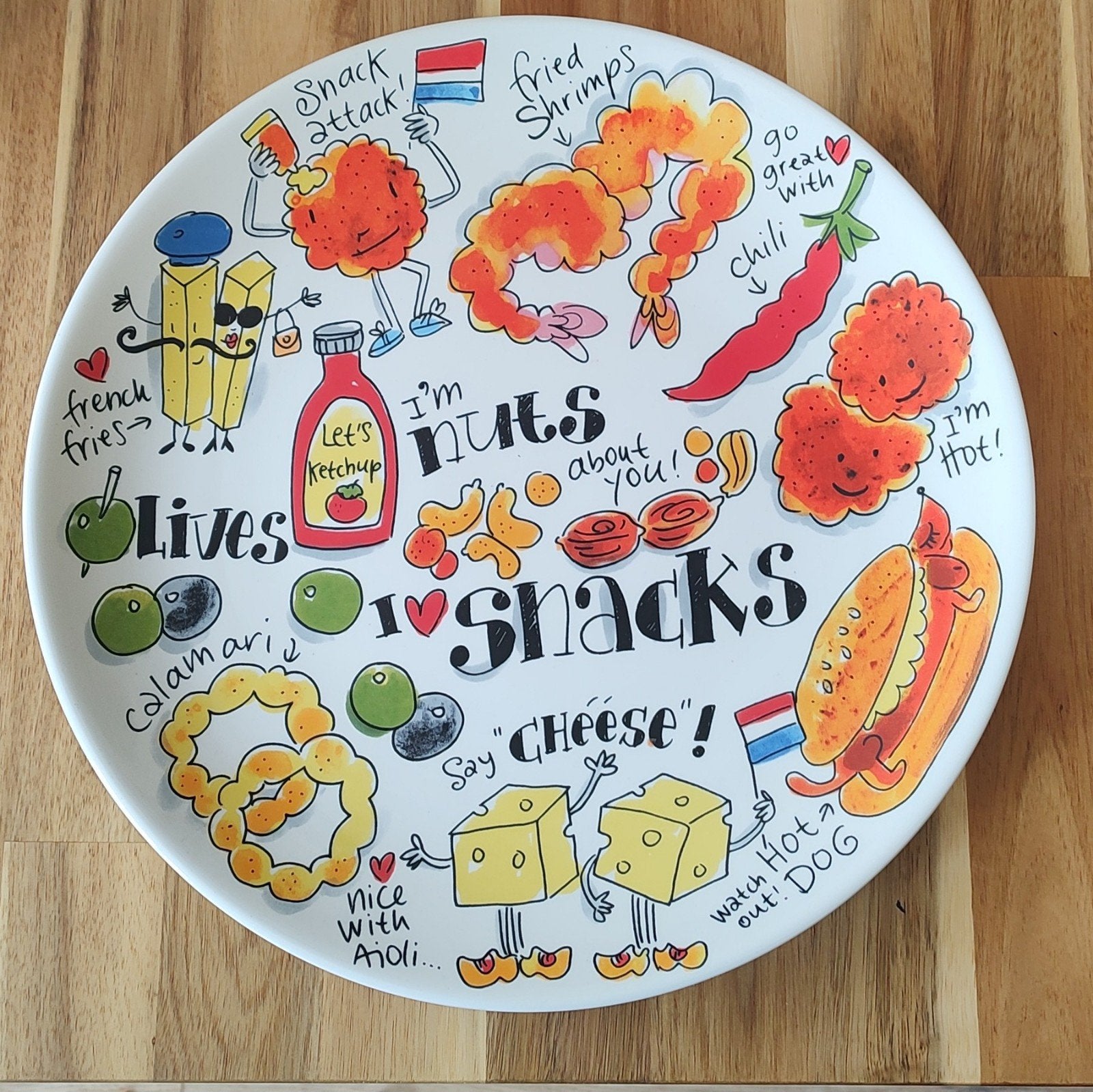 Blond: Groot snackbord met leuke illustraties - I love snack, Ophalen of Verzenden, Aardewerk, Blond Amsterdam, Bord(en)