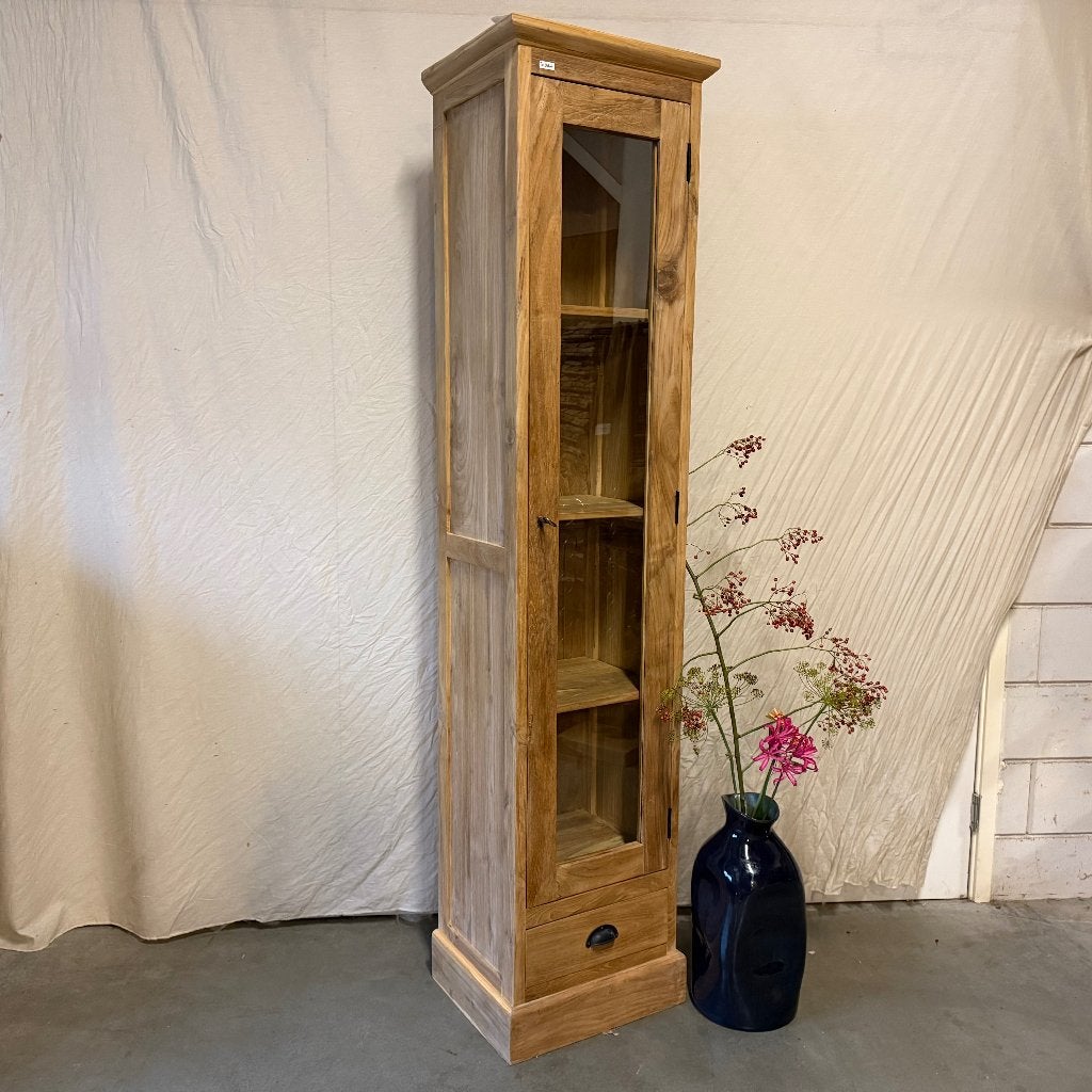 houten vitrinekast teak - 40 cm breed - Gratis bezorgd, TTM Wonen, Meubels – (Perzische) Tapijten en Woonaccessoires, Minder dan 50 cm