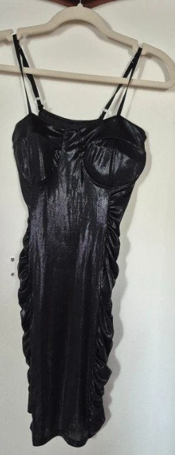 Zwarte metallic bodycon jurk met korsetlook, Kleding | Dames, Zwart, Ophalen of Verzenden, Maat 36 (S), Gedragen