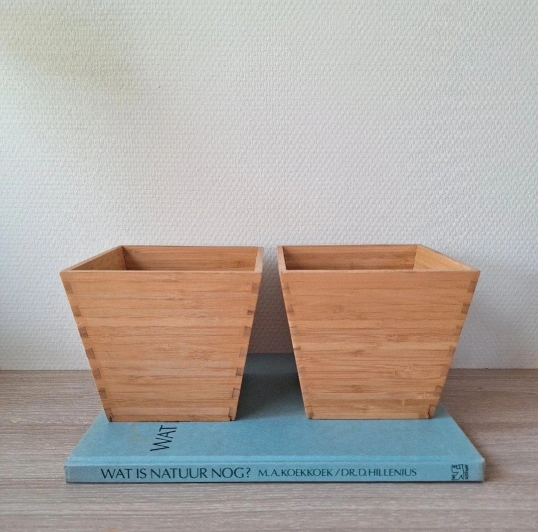 Vintage Ikea Vildapel bamboe bakjes 2 stuks, Tuin en Terras, Bloembakken en Plantenbakken, Gebruikt, Minder dan 30 cm, Minder dan 60 cm