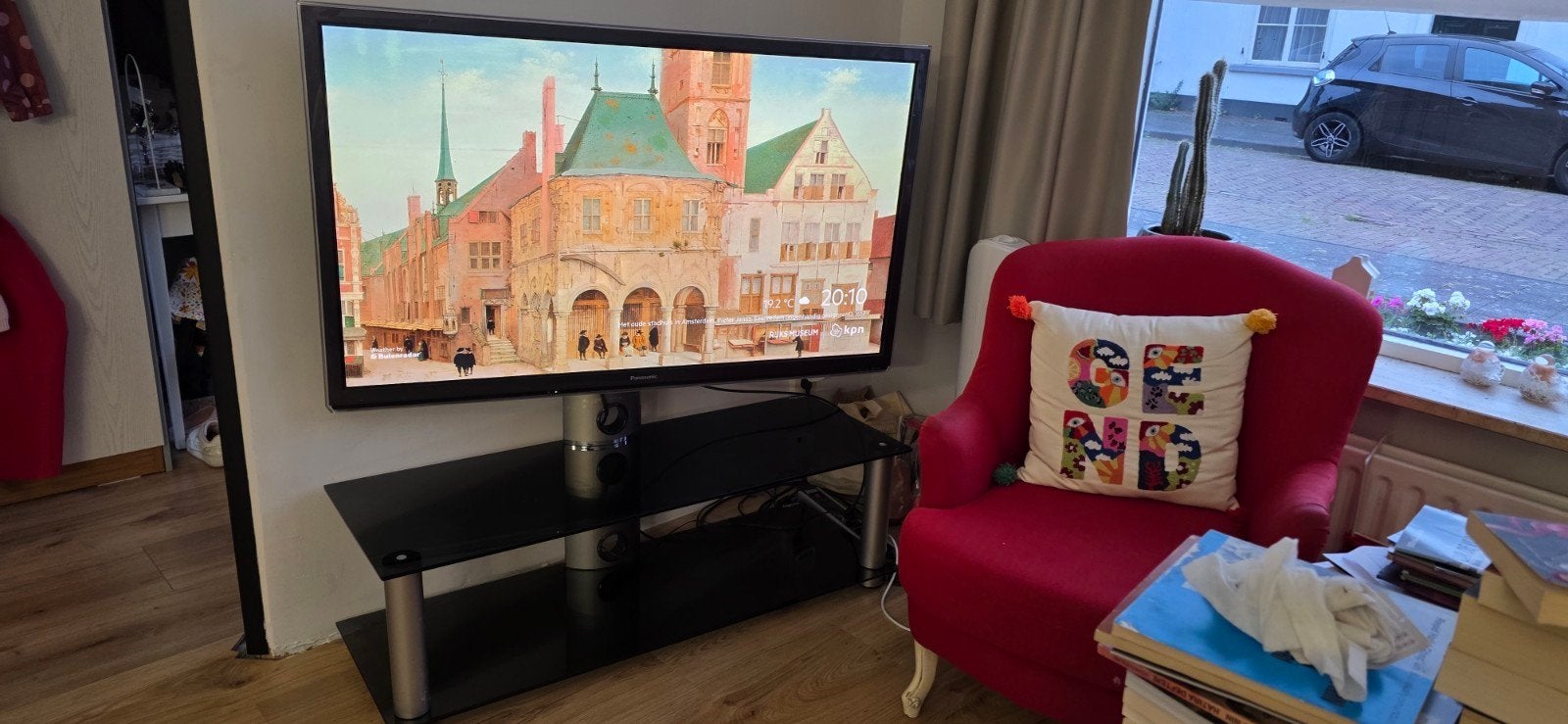 Glazen TV meubel, Ophalen, Gebruikt, 100 tot 150 cm, Glas