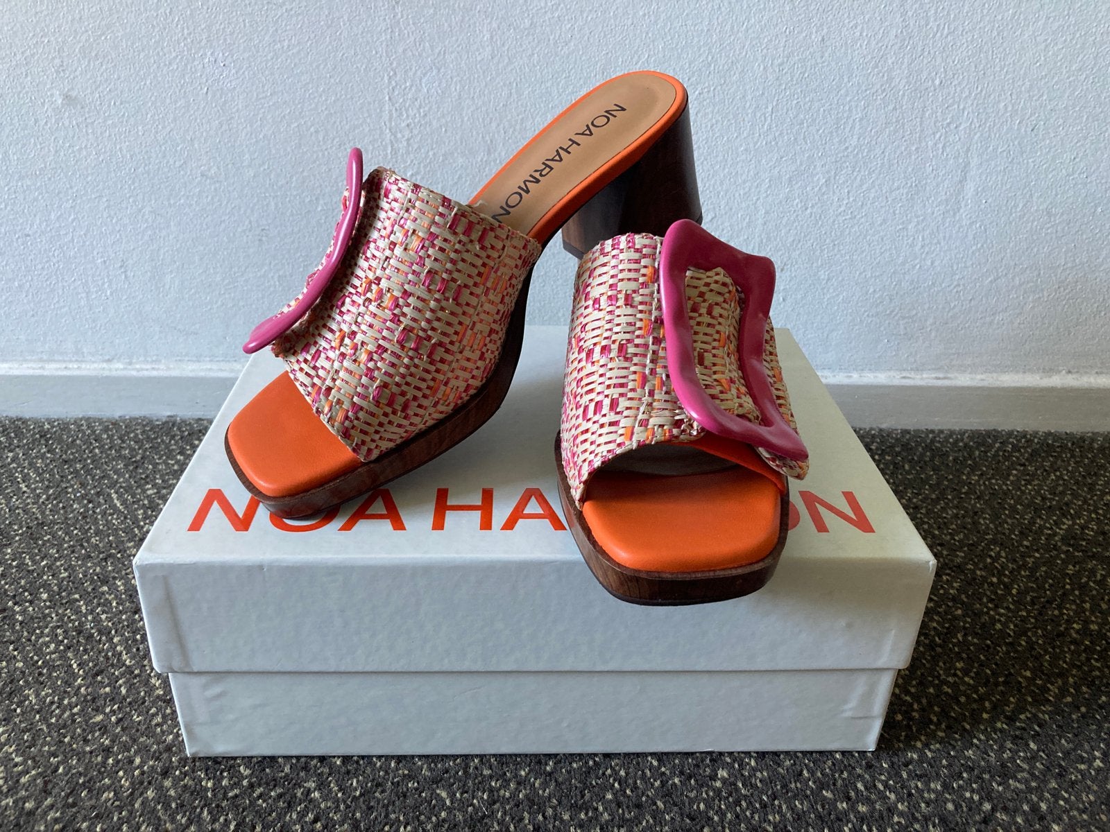 Noa Harmon muiltjes sandalen met hak - oranje maat 38, Ophalen of Verzenden, Zo goed als nieuw, Oranje, Sandalen of Muiltjes