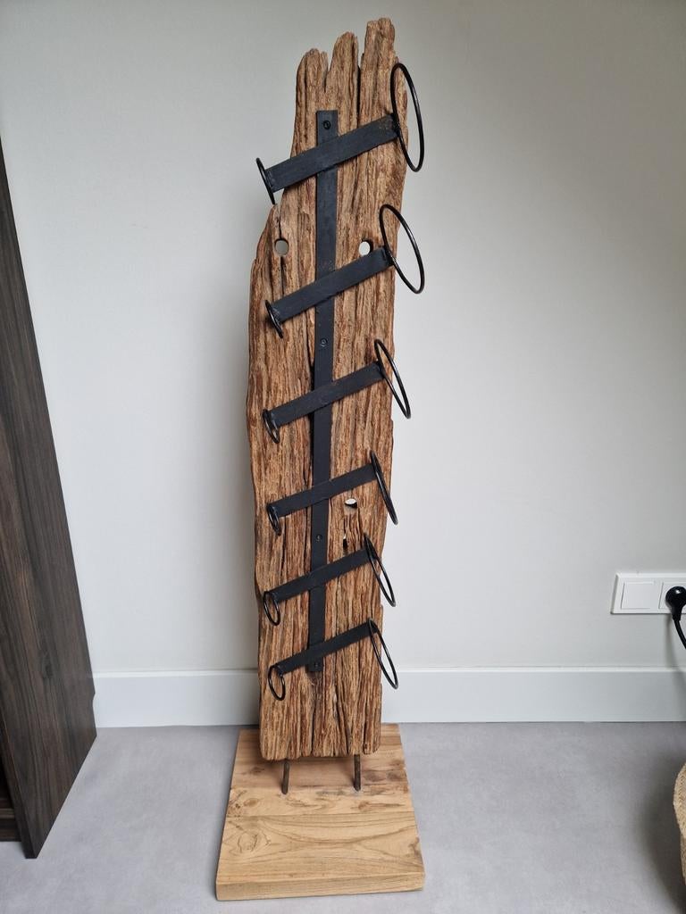 Wijnrek 6 doorleefd hout, Ophalen, 5 tot 15 flessen, Zo goed als nieuw, 75 cm of meer