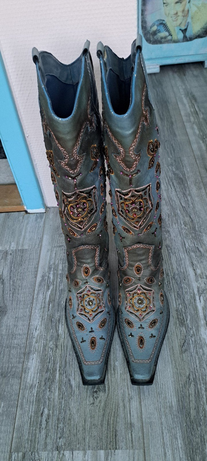 cowboy laarzen dames maat 38, Kleding | Dames, Schoenen, Ophalen, Zo goed als nieuw, Blauw, Hoge laarzen