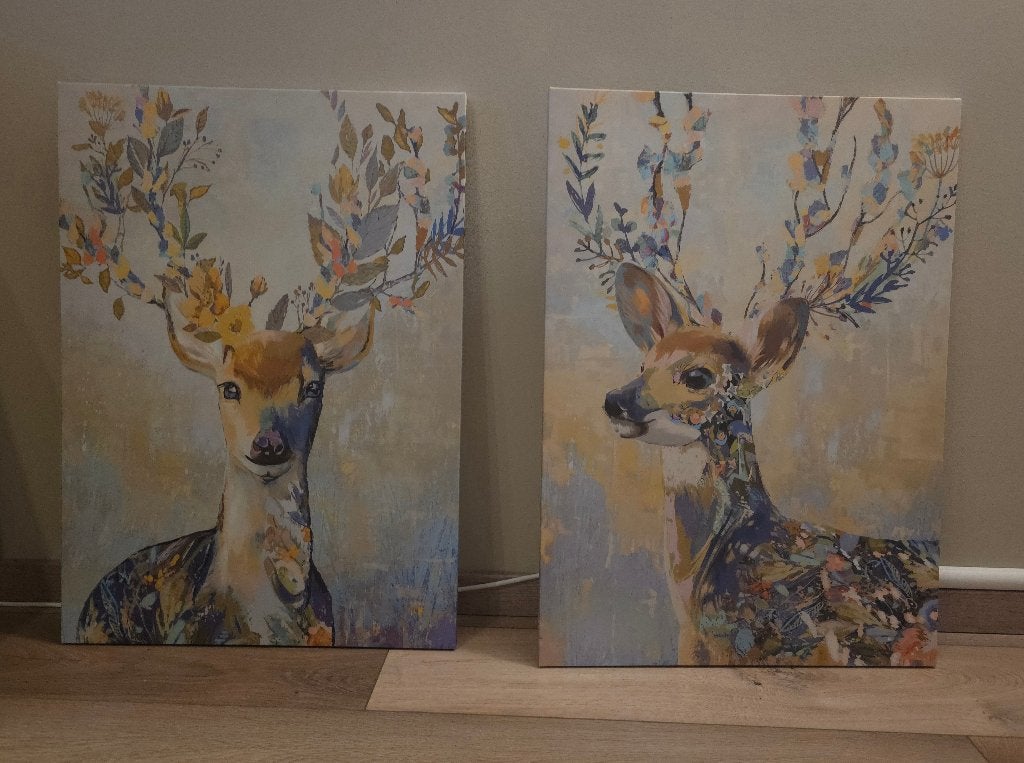 PJÄTTERYD schilderijen rendier x2, Ophalen, 50 – 75, Zo goed als nieuw, Schilderij