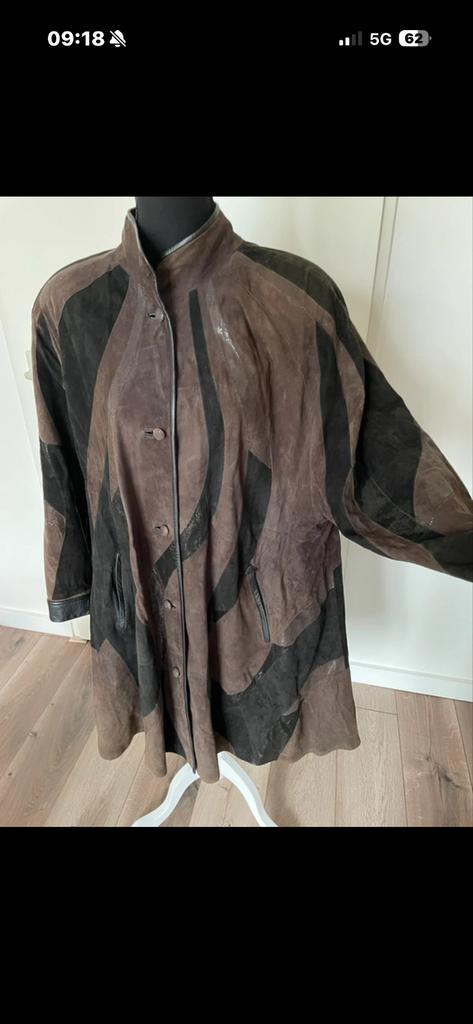 Vintage Echt Leren A-lijn Suede Patchwork Jas Bruin, Kleding | Dames, Jassen | Zomer, Nieuw, Maat 42/44 (L), Bruin, Ophalen of Verzenden