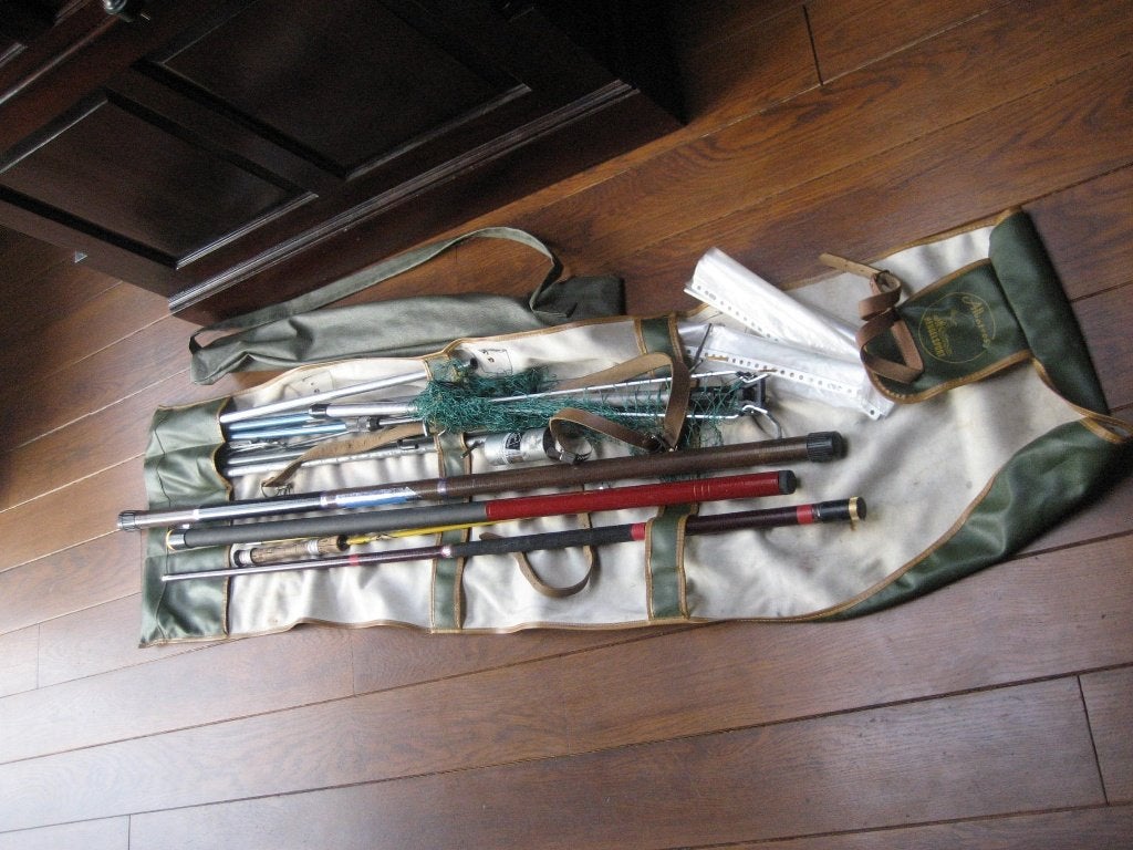 Hengelset en accessoires set in albatros tas, Ophalen, Gebruikt