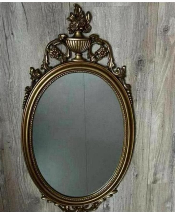 Vintage art deco ovaalvormige spiegel goudkleurig, Huis en Inrichting, Woonaccessoires | Spiegels, Ophalen, Minder dan 50 cm, Zo goed als nieuw