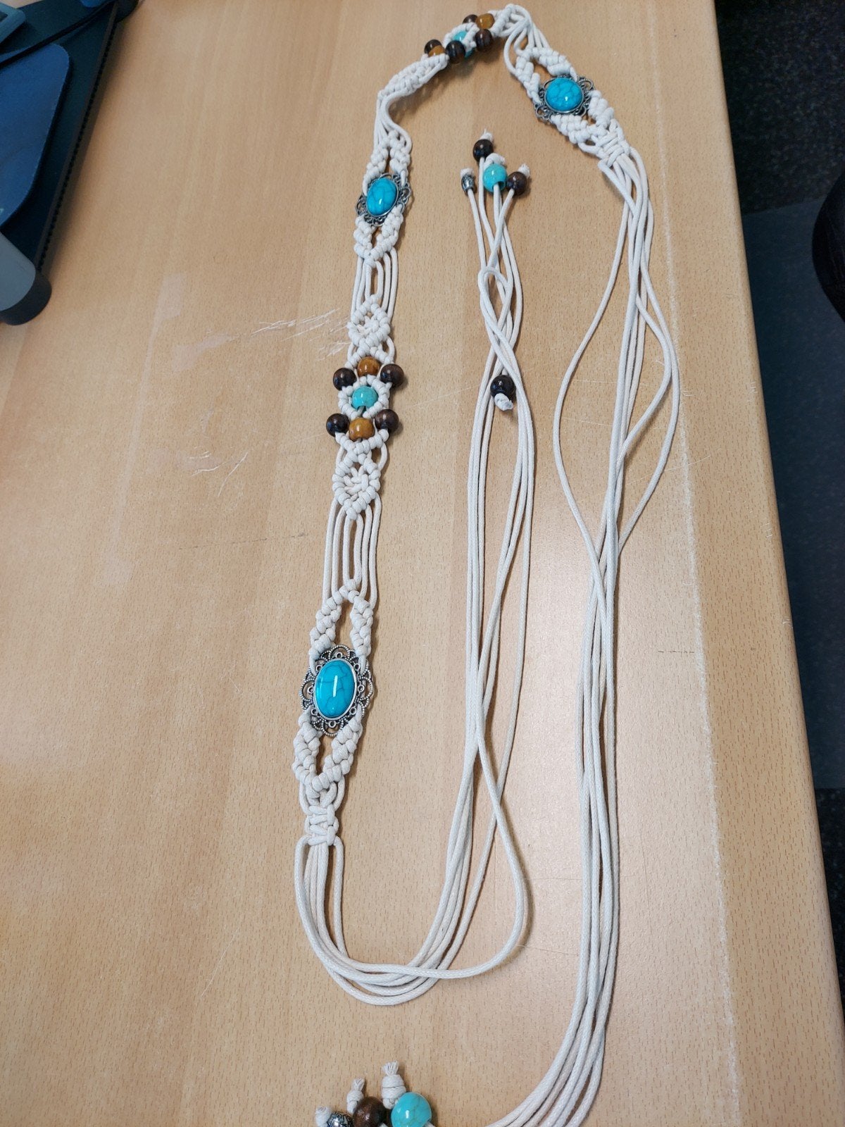 Hippie Ibiza riem ecru met turquoise details, Wit, Tailleriem, Ophalen of Verzenden, Zo goed als nieuw