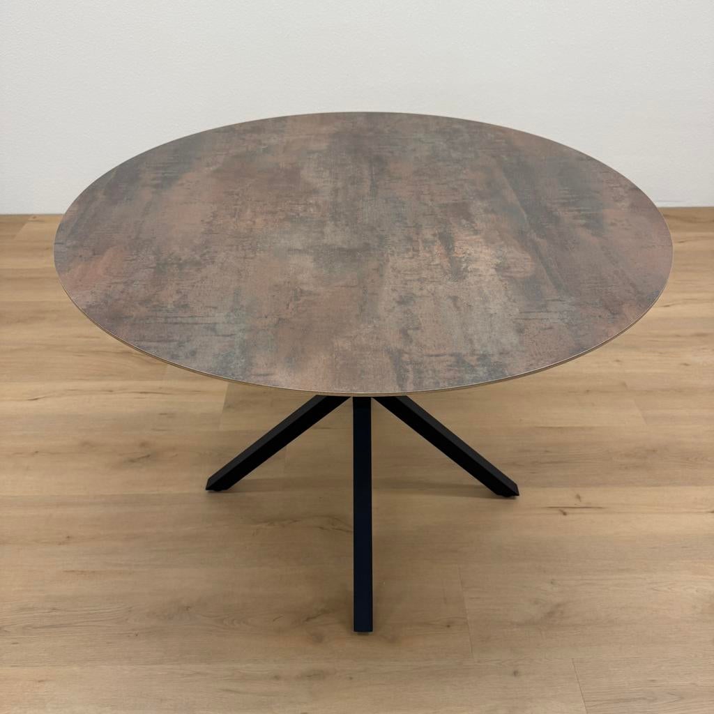 Ronde eettafel HPL Roest 110cm - Direct Leverbaar, Rond, Ophalen of Verzenden, Zo goed als nieuw, Info@betaalbaar-design.nl