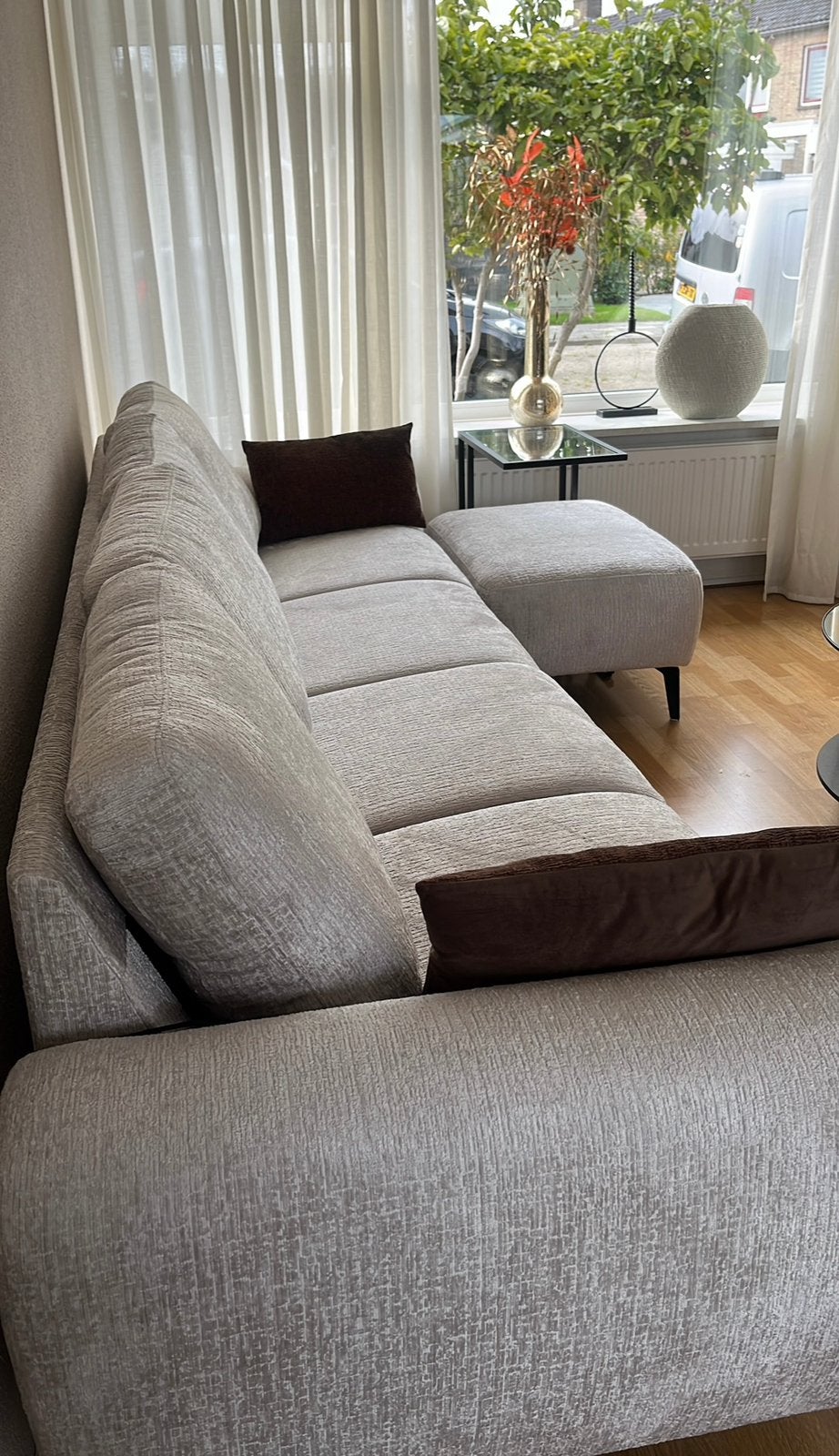 Mooie crèmekleurige 4-zits bank!, Huis en Inrichting, Ophalen, Gebruikt, 75 tot 100 cm, Stof