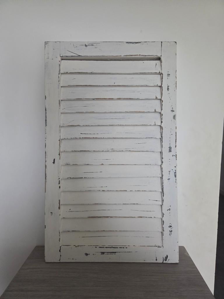 Vintage houten luik, wit geverfd, brocante stijl, Ophalen of Verzenden, Gebruikt, Minder dan 200 cm