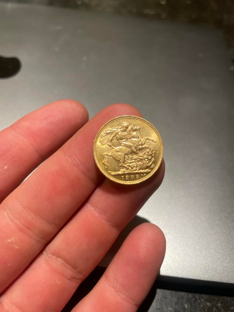 Gouden Sovereign 1905 King Edward VII - 22 Karaat, Ophalen of Verzenden, Overige waardes, Losse munt, Goud