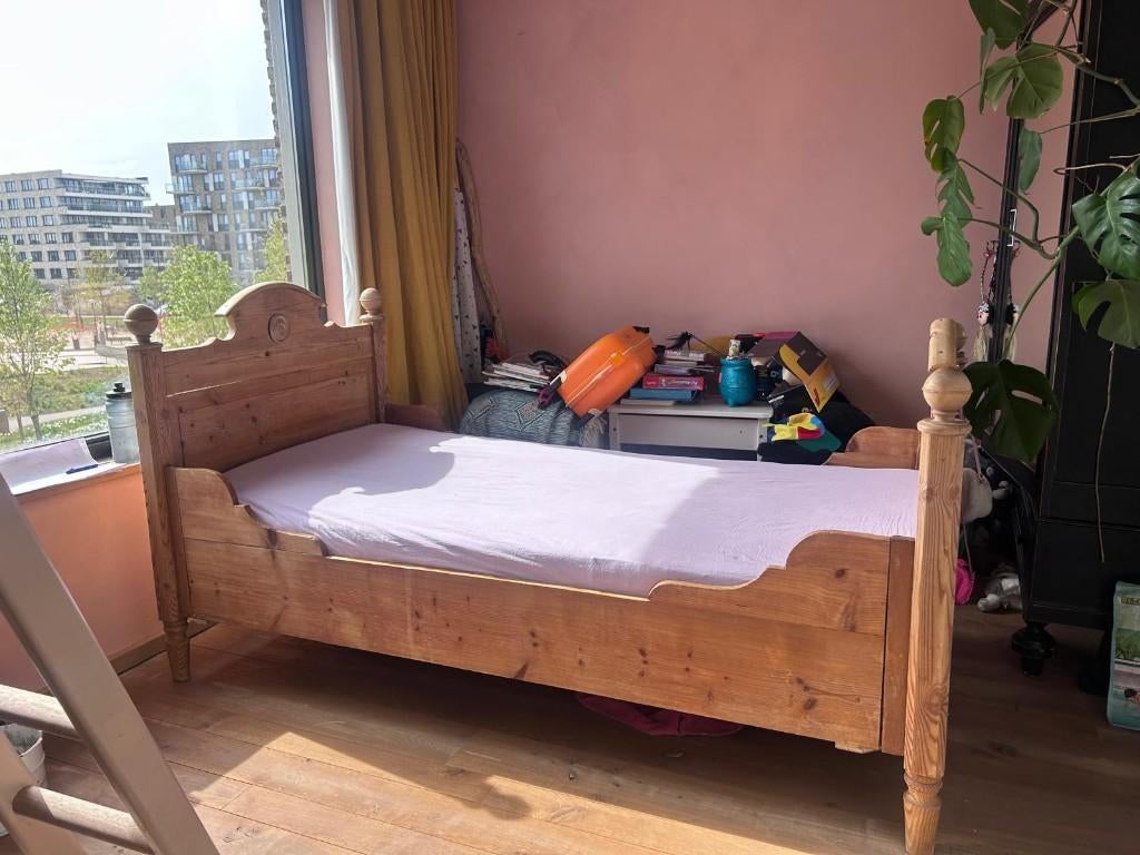 vintage eikenhouten bed kind, Ophalen, Gebruikt, 90 cm, Eenpersoons