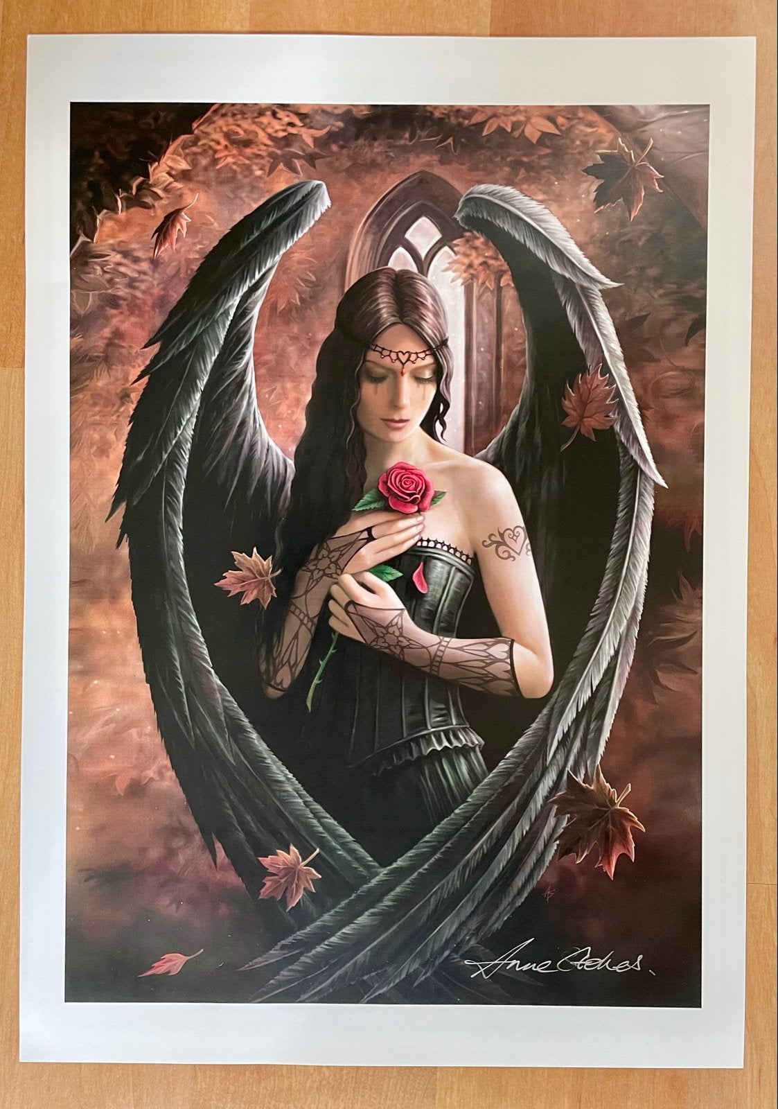 Anne Stokes Gesigneerde Tekening - Engel met Roos (30x42 cm), Ophalen of Verzenden