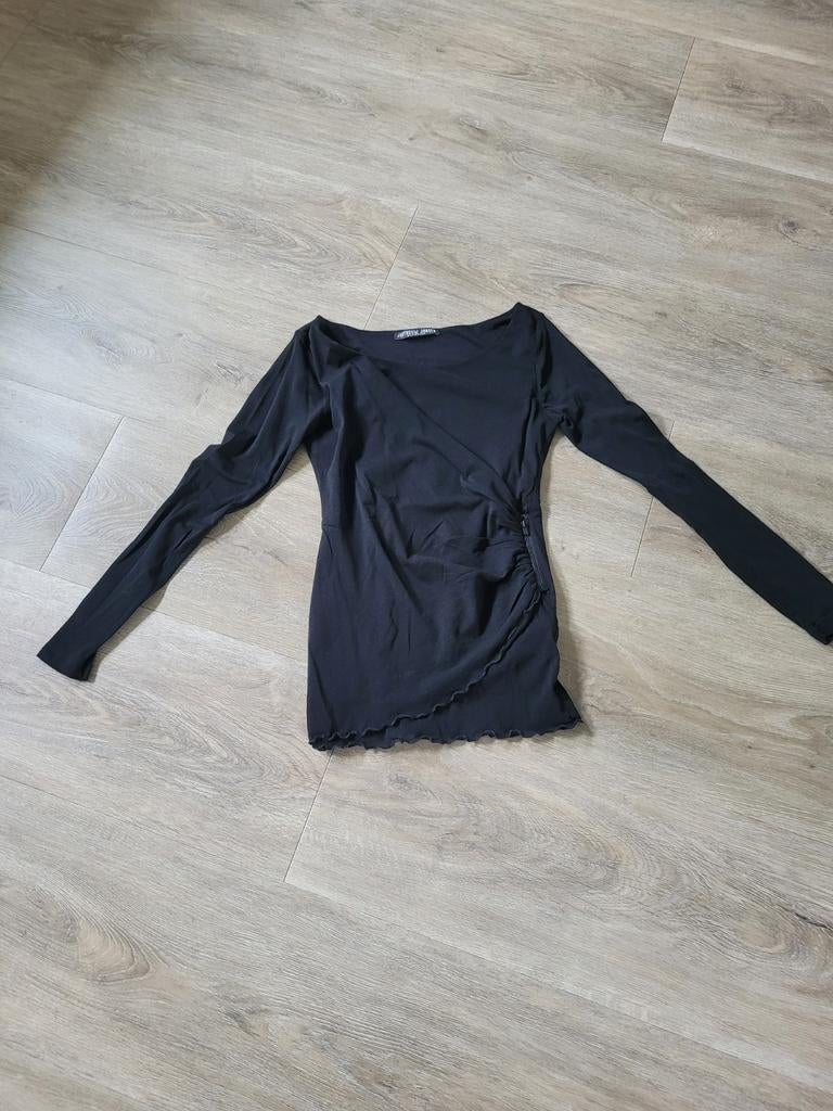 Juffrouw Jansen Zwart Tule Shirt Maat M, leuke accenten., Maat 38/40 (M), Zwart, Ophalen of Verzenden, Lange mouw