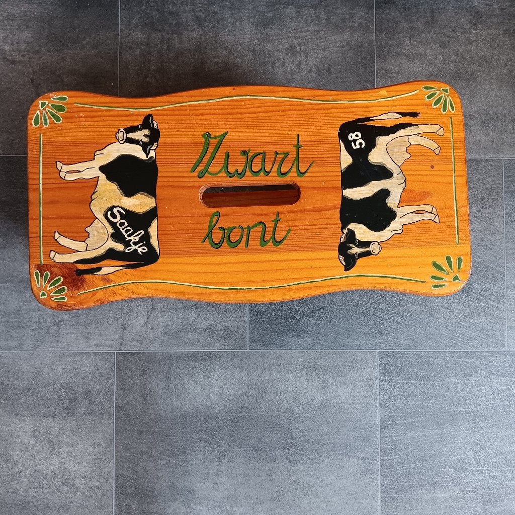Houten krukje met koeienprint - Zwartbont, Hout, Meerkleurig, Ophalen of Verzenden, Landelijk