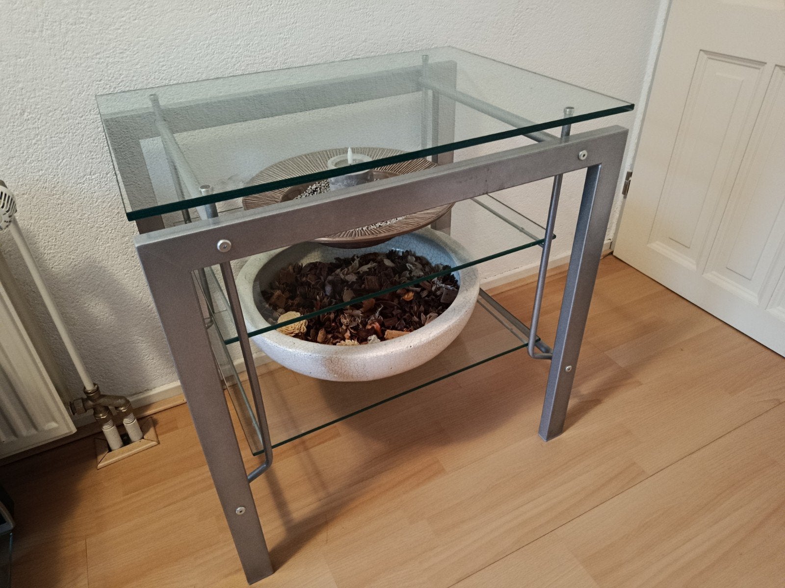 Glazen audio meubel met 3 deks, Minder dan 55 cm, Gebruikt, Ophalen of Verzenden, Glas