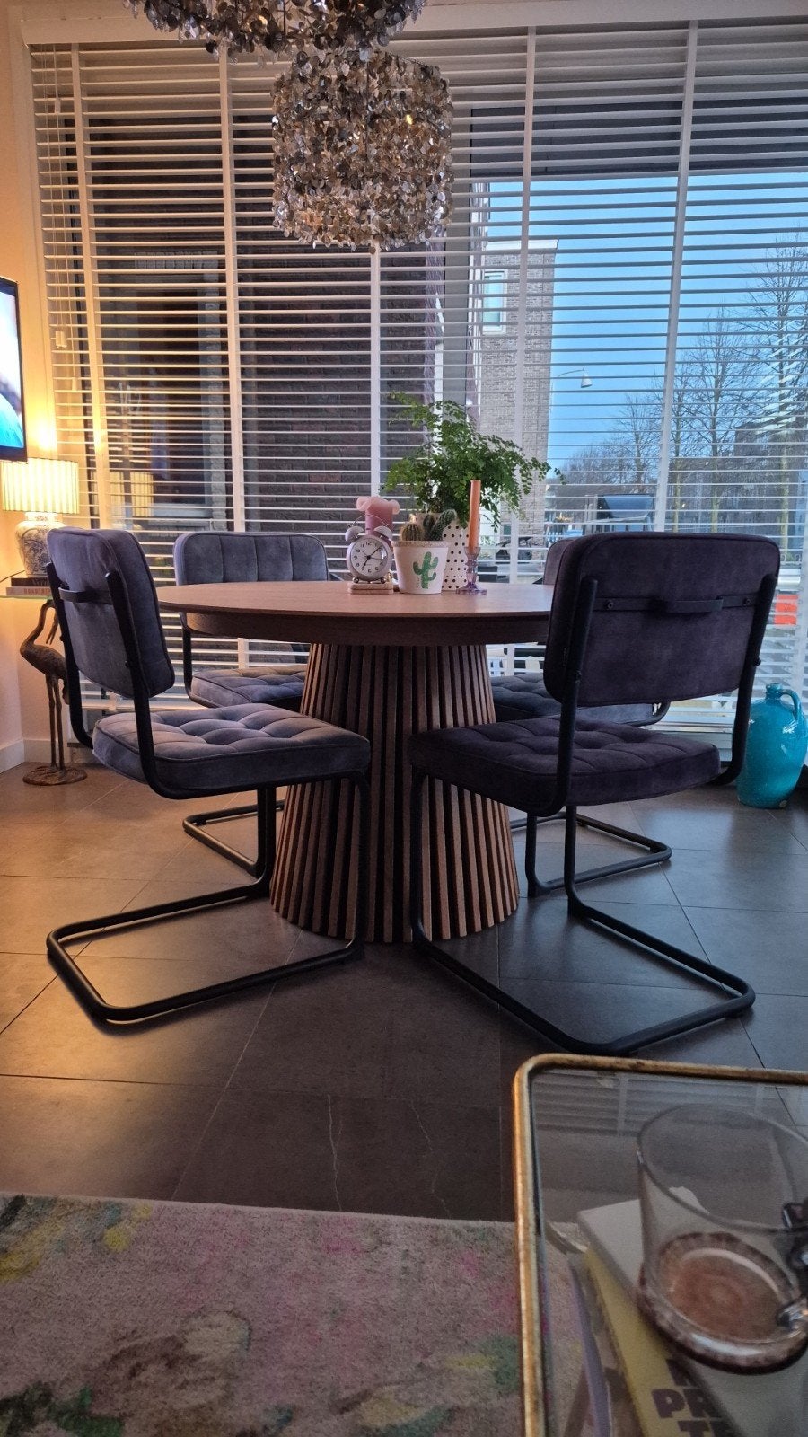 6 eetkamer stoelen, Blauw, Ophalen of Verzenden, Zo goed als nieuw, Stof