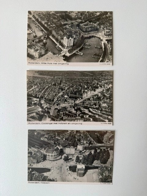 3 Luchtfoto's Rotterdam KLM Copyright voor 1940, Ophalen of Verzenden, 1940 tot 1960, Ongelopen, Zuid-Holland