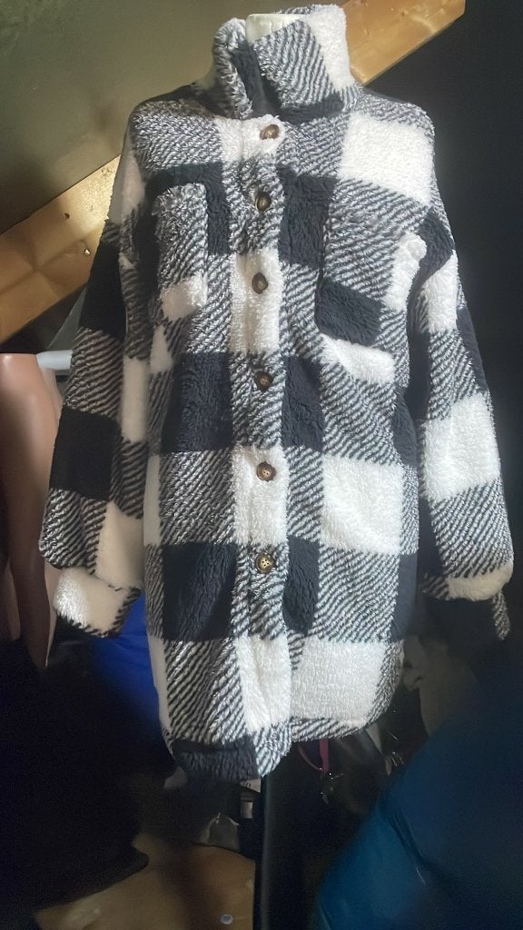 Zacht Dames Teddy Shacket / Overshirt – Geruit Zwart/Wit, Ophalen of Verzenden, Nieuw, Maat 46/48 (XL) of groter, Overige kleuren