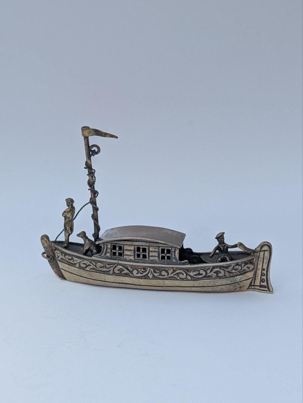Zilveren Boot Miniatuur met Figuren, Ophalen of Verzenden, Zilver