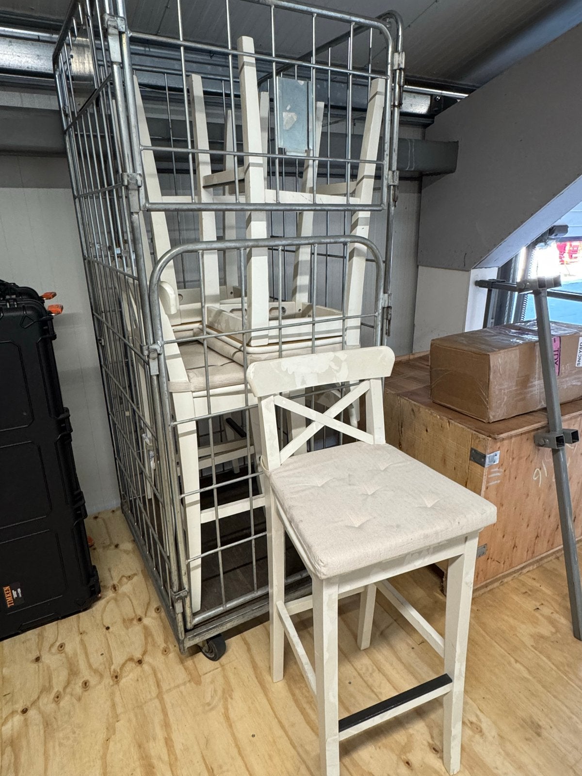 5x Ikea Rosentorp barkruk met rugleuning, Ophalen, Met voetsteun, 60 tot 90 cm, Hout