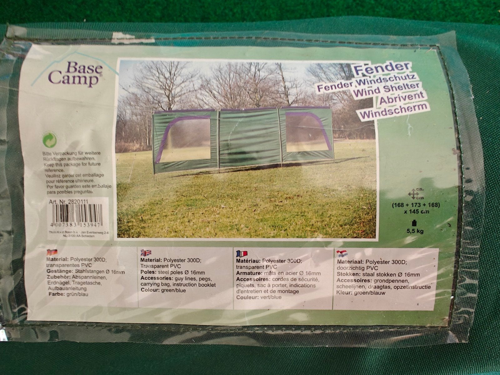 Fender Base Camp Windscherm - Groen/Blauw, Caravans en Kamperen, Ophalen of Verzenden, Nieuw