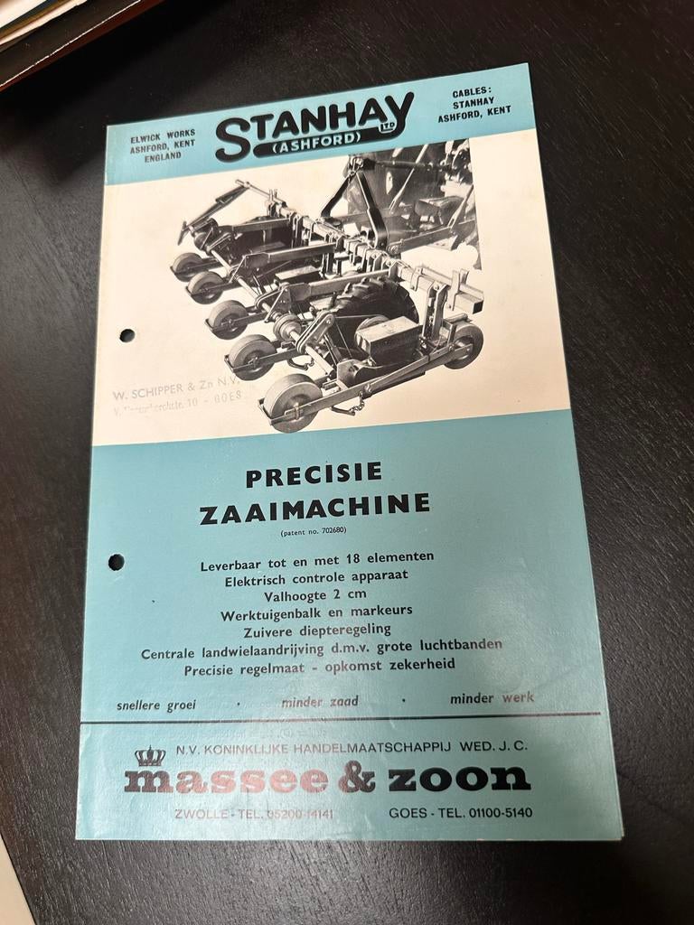 Oude reclamefolder Stanhay Precisie Zaaimachine jaren '60, Ophalen, Gebruikt, Overige typen