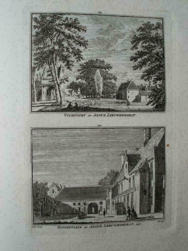 289-290 / Noordwijk Abdij Leeuwenhorst Kopergravure 1750, Antiek en Kunst, Kunst | Etsen en Gravures, Ophalen of Verzenden