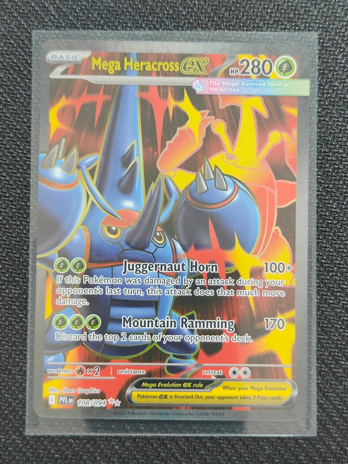 Mega Heracross EX PFL 108/094 NM Pokémon Kaart, Ophalen of Verzenden, Zo goed als nieuw, Losse kaart, Foil