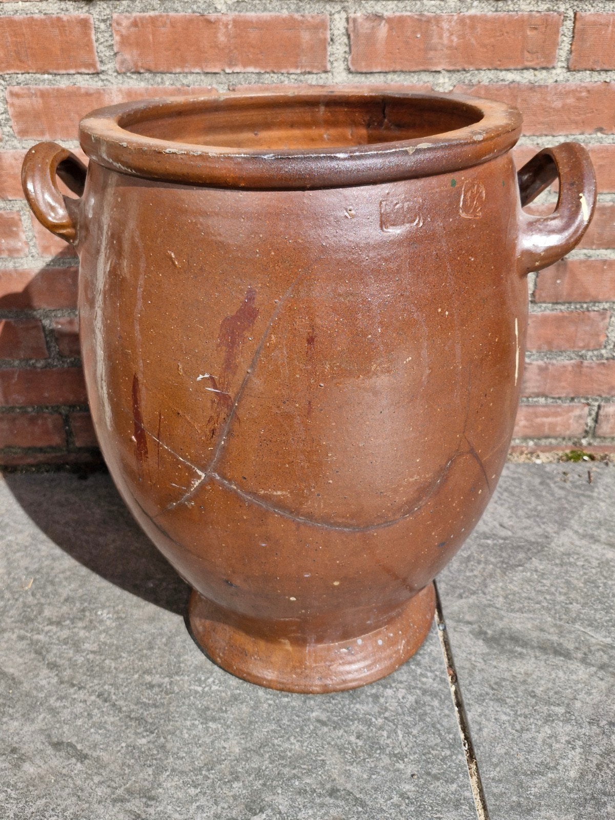 Oude stenen pot met oren - 45 cm hoog, Ophalen