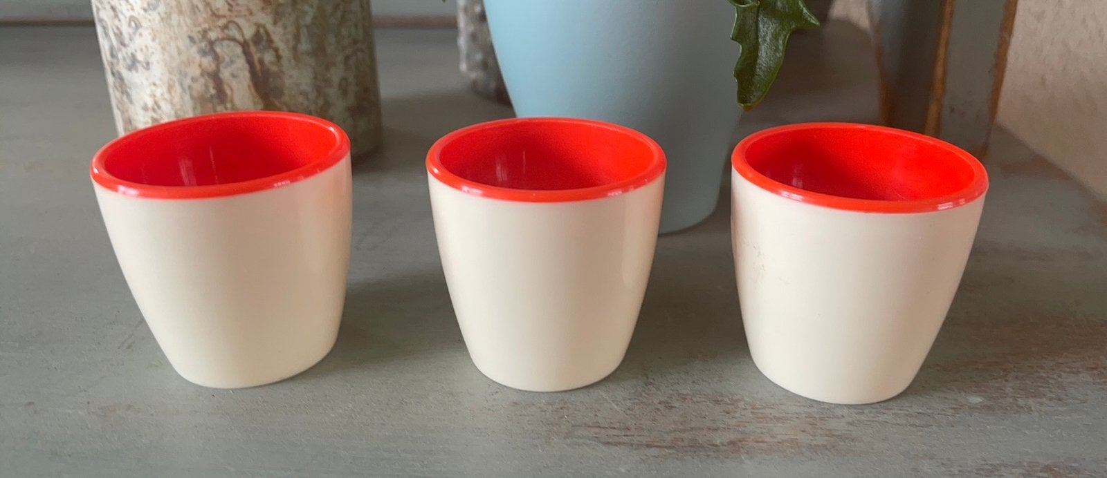 Emsa retro eierdopjes wit oranje vintage, Ophalen of Verzenden, Zo goed als nieuw