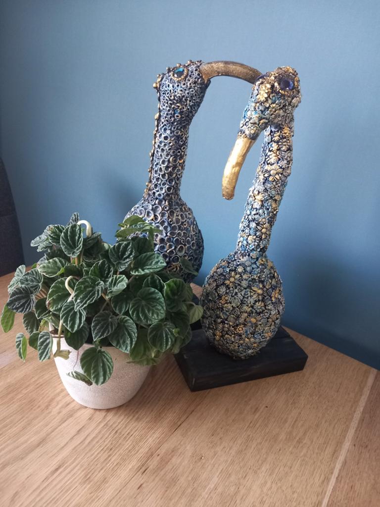 Mr & Mrs Bird: Uniek Papieren Maché en Klei Kunstwerk, Ophalen