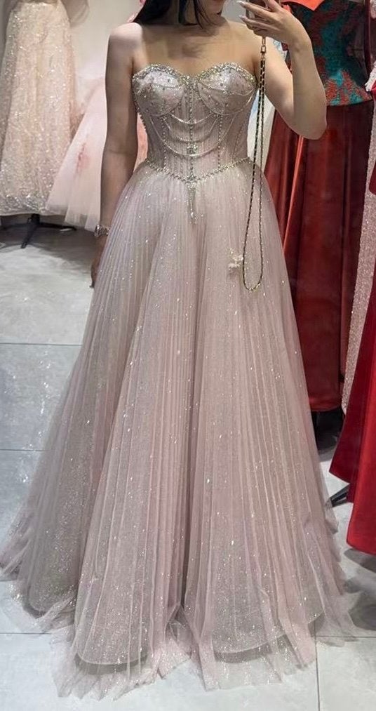 Elegante Roze Galajurk met Glitter en Kralen, Galajurk, Ophalen of Verzenden, Zo goed als nieuw, Roze