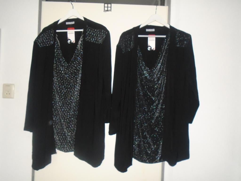 2x Magna Tuniek Zwart Zilver Glitter vaste Top maat 56/58 NW, Kleding | Dames, Grote Maten, Verzenden, Nieuw, Magna, Blouse of Tuniek