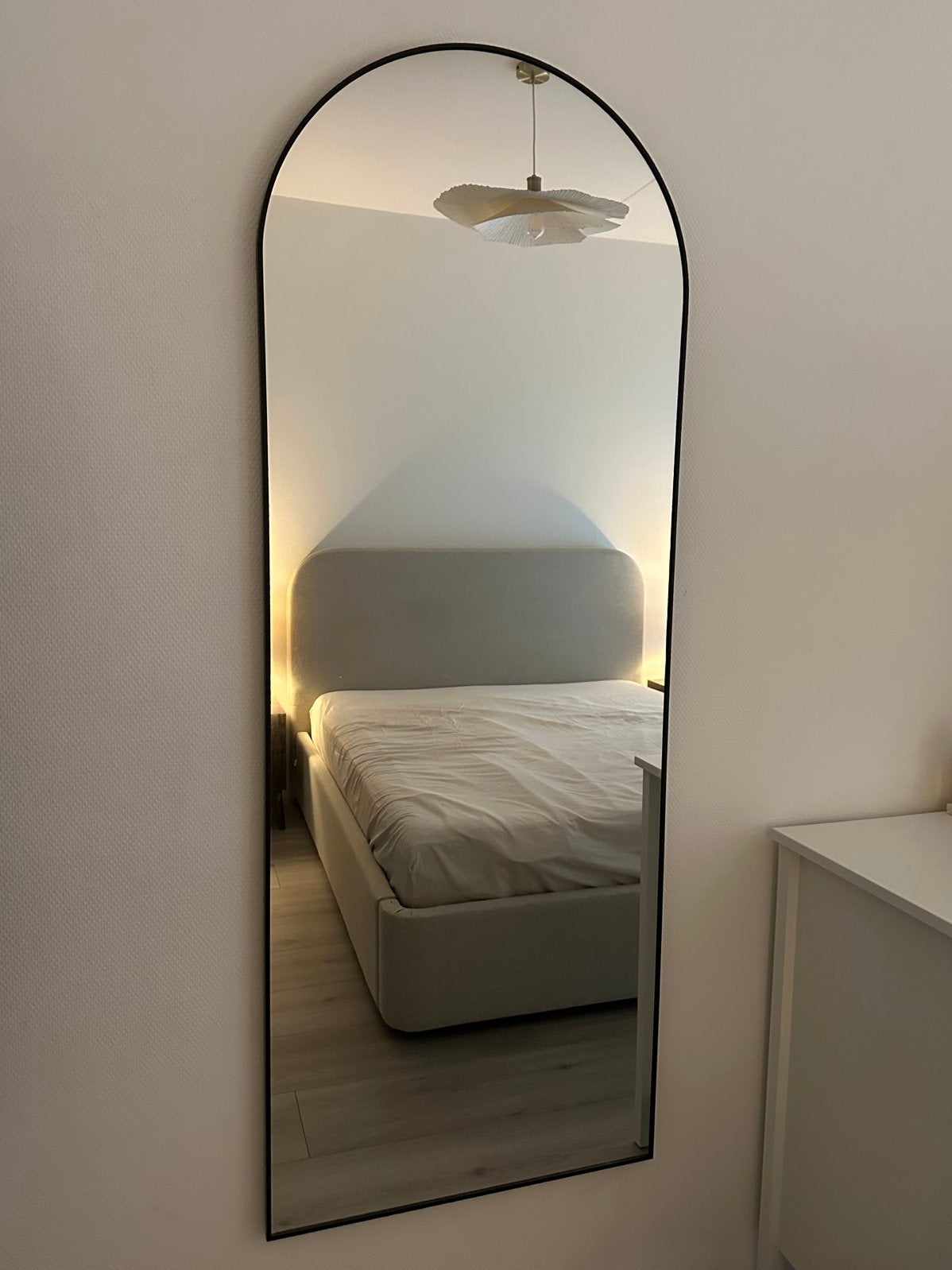 Grote Boogspiegel 160x60 cm – Zwart Metalen Frame, Ophalen, Minder dan 50 cm, Zo goed als nieuw, Minder dan 100 cm
