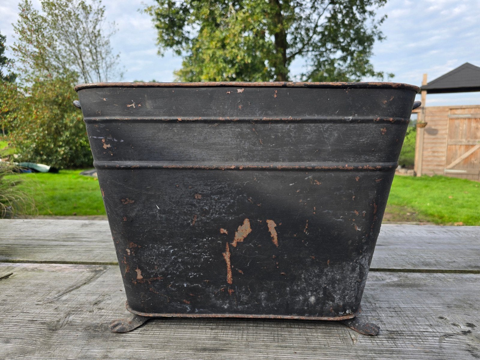 Antieke metalen plantenbak / kolenkit - 64x40x35 cm, Ophalen