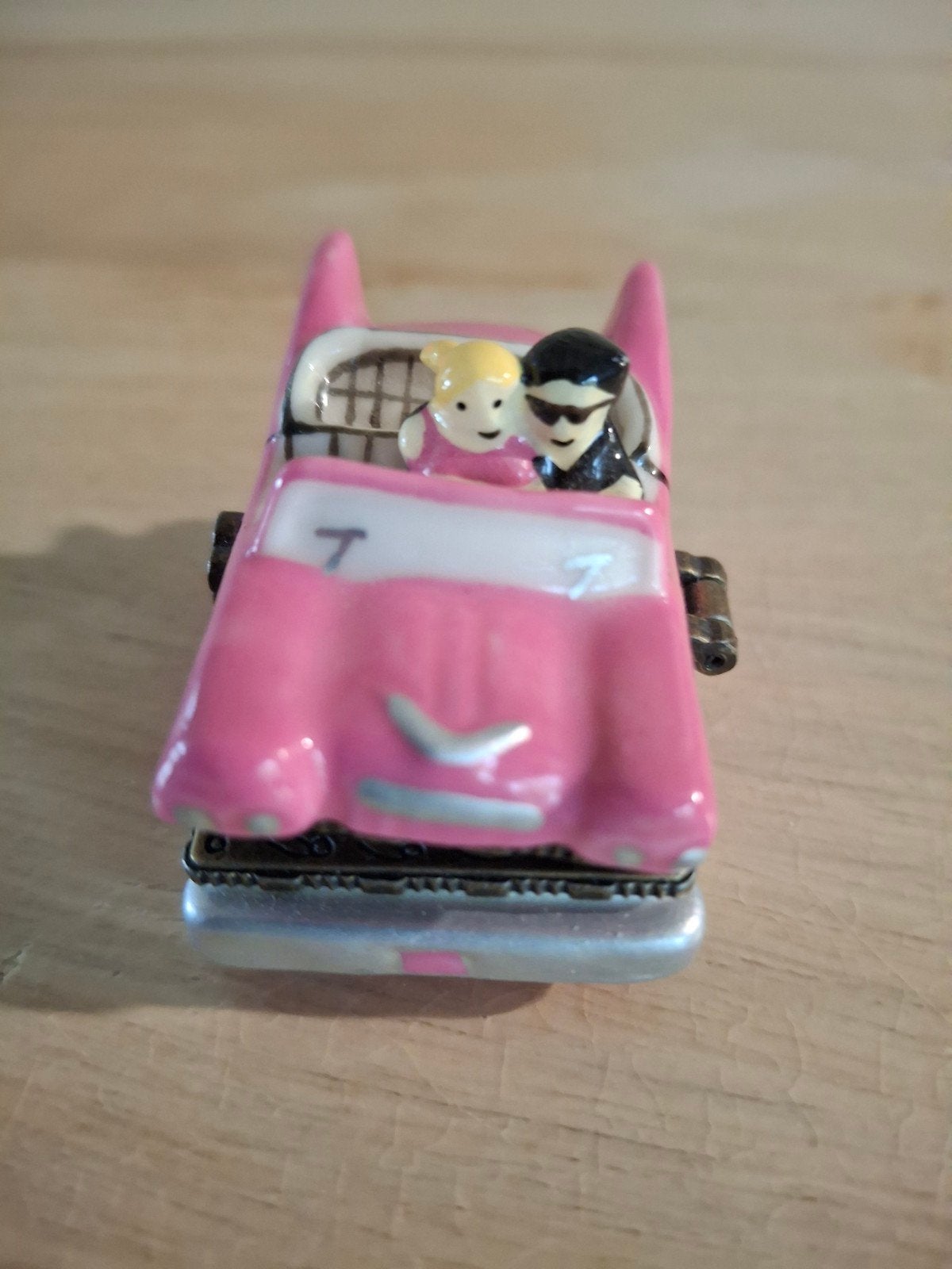 Vintage jaren '50 Porseleinen Sieradendoosje Roze Cadillac C, Ophalen of Verzenden, Gebruikt