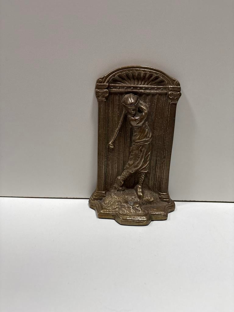Bronzen Boekensteun met Golfspeler Figuur, Antiek en Kunst, Ophalen of Verzenden, Brons