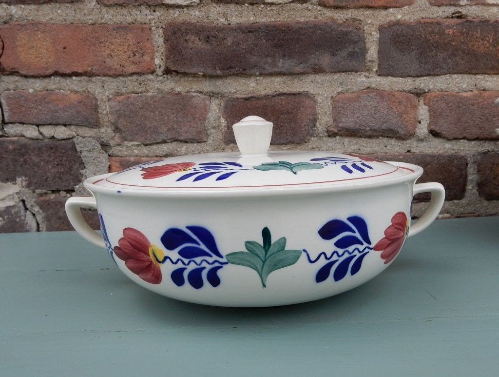 Boerenbont dekschaal met deksel, Keramiek, Ophalen of Verzenden, Zo goed als nieuw, Landelijk/Boerenbont