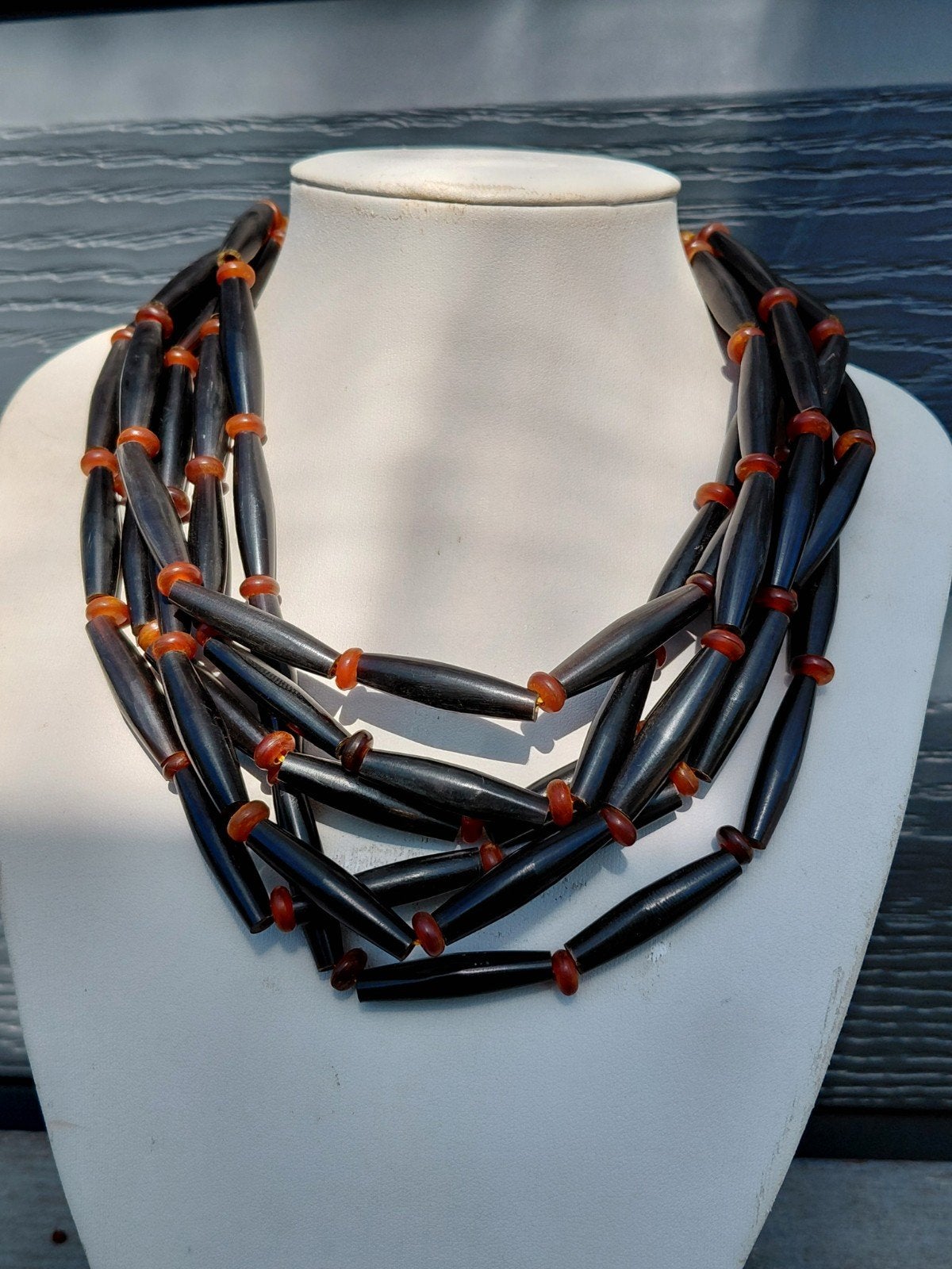 GERDA LYNGGAARD voor MONIES Collier in Zwart en Amber Hoorn., Sieraden, Tassen en Uiterlijk, Antieke sieraden, Ophalen of Verzenden