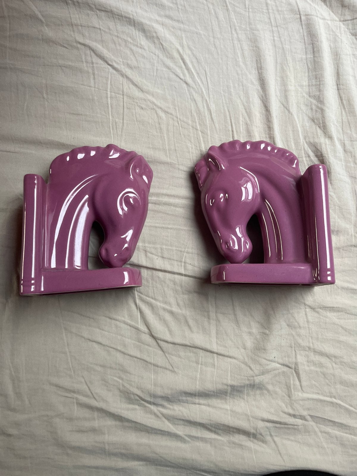Vintage paarse paarden boekensteunen, Ophalen, Vintage, Gebruikt, Paars